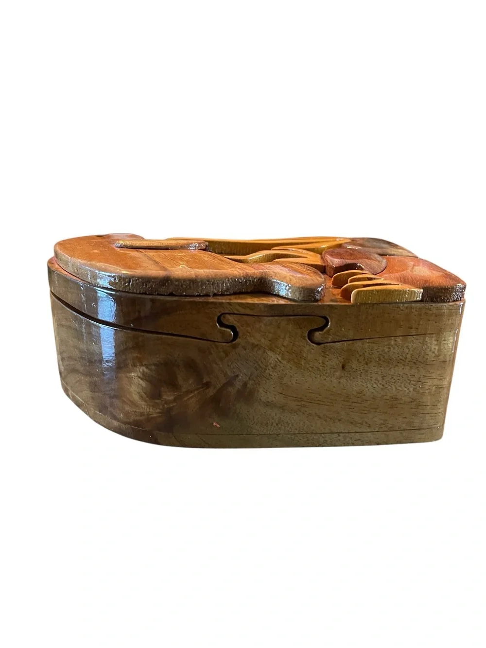 Carved Wooden Manatee Puzzle Treasure Stash Box Jewelry Sea Cow